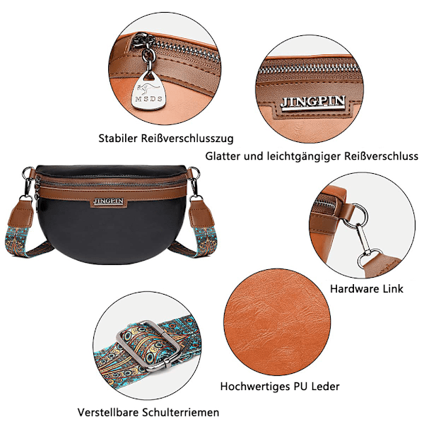 Axelväska Dam liten crossbody väska Dam bred rem bältesväska Dam läder handväska Mode bältesväska Axelväska Avtagbar axelrem