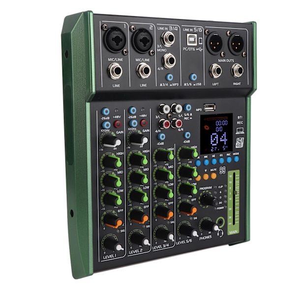 Digital Mixer Metall 6-kanals Ljudmixer med Inbyggd Bluetooth-modul för Små Klubbar Barer 100 till 240V EU-kontakt