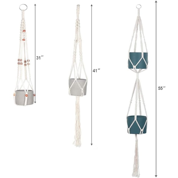 3-pack Macrame-växtupphängning och 3 st krokar inomhus utomhus hängande växtkorg hängande planteringsställ blomkrukor för dekorationer $Macrame-växt