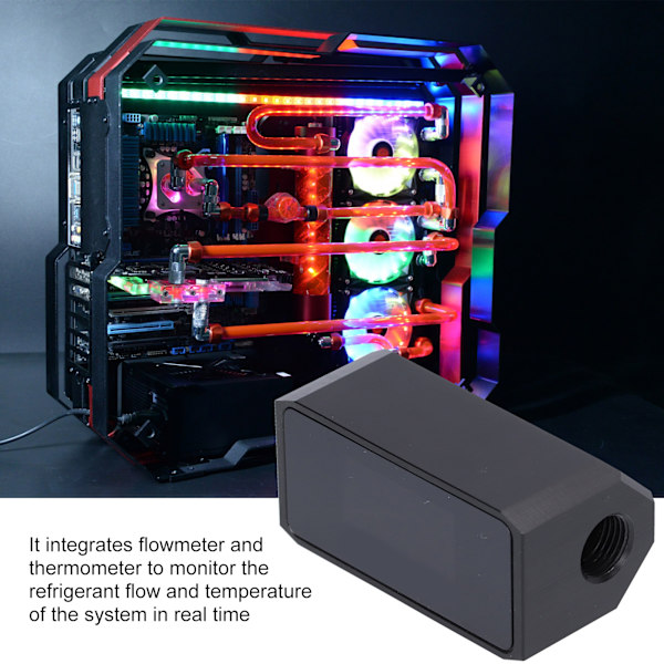 Vattenkylningssystemlarm Digital OLED-display Flödesmätare Termometer Flödesmätare 3 i 1 PC Temperaturdisplay