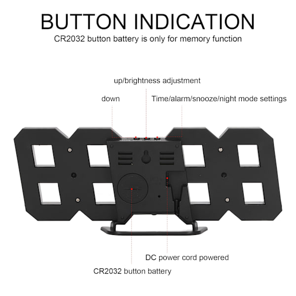 3D LED Digital Klocka Intelligent Röststyrning Tid Datum Temperatur Visning Automatisk Ljusstyrka Justering Klocka Svart Skal Röda Bokstäver