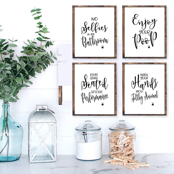 Badrum Citat och Ordspråk Konsttryck | Set med Fyra Foton 8x10 Oinramade | Perfekt Present till Badrumsinredning (Ramfri)