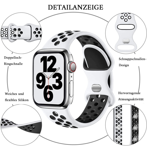 Sportband kompatibel med Apple Watch-rem, andningsbart silikonband med dubbla hålspänne för iWatch Series 7 SE