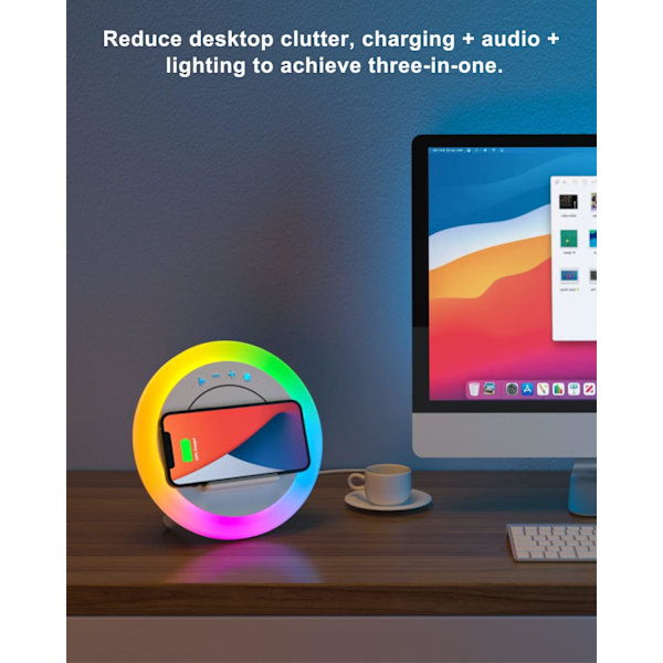 Bluetooth-högtalare, nattlampa, modern högtalare med trådlös laddning, bästa presentidéerna för tonåringar, män, pappa,