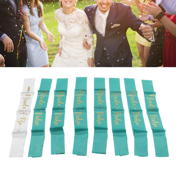 8 st Brud Brudtärna Sash Guld Bokstäver Hypoallergen Material Bröllop Brud Till Vara Sash Set för Bröllopsfester Vit Grön