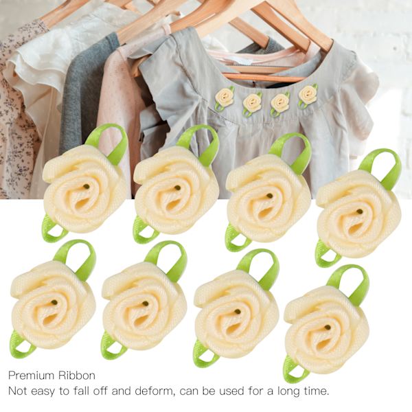 450 st mini bandros dekoration rosett blomma med blad prydnad för DIY sömnad hantverk beige