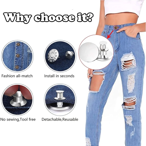 10 st Perfekt passform knappnålar för jeans utan sy