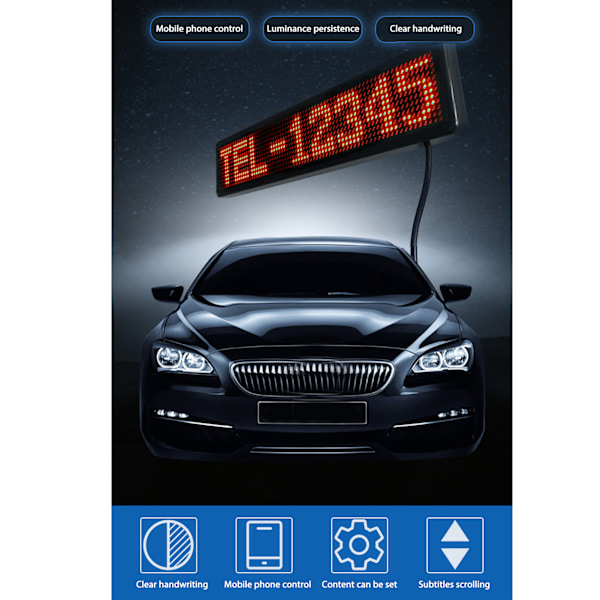 LED-matrispanel 12x72 punkter Bluetooth APP-kontroll Programmerbar rullande LED-skylt för butik bil bar hotell