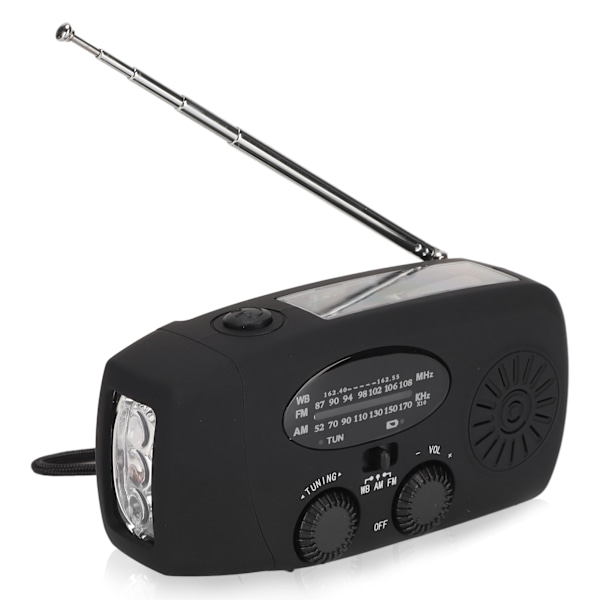 XSY088L Portabel NOAA/AM/FM Radio Vattentät Portabel Solcellsdriven Vevradio med 2000mAh Laddare för Utomhusbruk Svart
