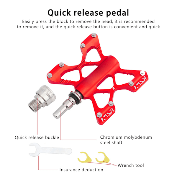 1 par LP Litepro K5 cykel snabbkopplingspedaler i aluminiumlegering cykellagerpedaler för landsvägscyklar mountainbikes hopfällbara cyklar röd