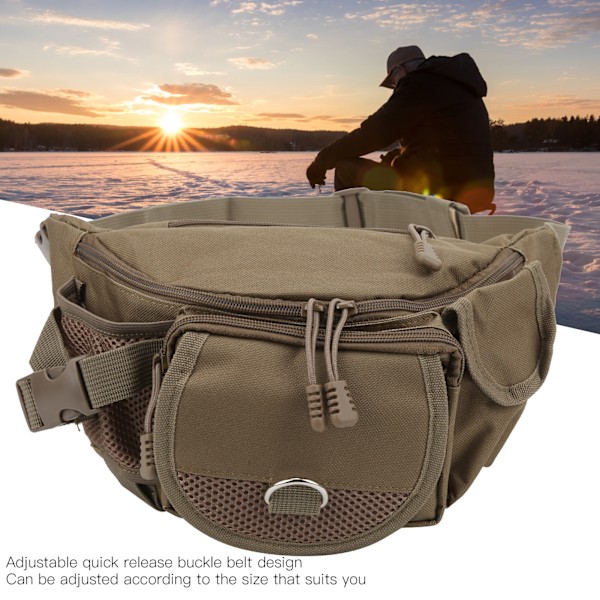 Fiskeväska Bärbar Polyester Förvaringsväska Bumbag Justerbar för Utomhusvandring KlättringKhaki