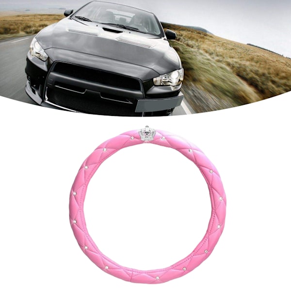 Rattmuff för Kvinnor Söt Universal Antislip Pu Läder Strass Bil Rattmuff Rosa