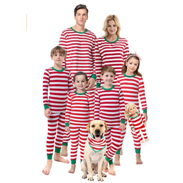1 Set Pyjamas Familjepaket Förälder-barn Röd storlek Stripe