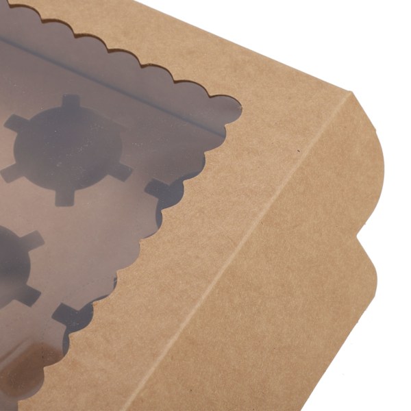 6-pack Cupcakebehållare 12 Hål Kartong Bageri Konditori Transportlåda med Transparent Fönster Kraftpapper