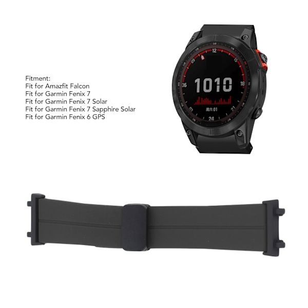 Klockarmband Vikbart Magnetspänne Klockarmband Silikon Sport Vattentätt Ersättningsarmband för Fenix 7S/6S/5S 22mm Svart