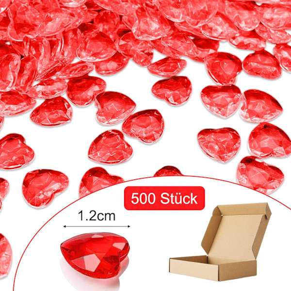 Röda hjärtformade diamantkristaller för DIY Alla hjärtans dag-dekoration, rund briljantslipad inspirerad klar och hållbar hjärtan, bröllopskonfetti lämplig för