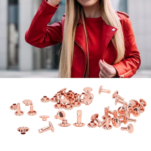 100 set dubbelsidiga nitar 7x8mm järnläder nitar DIY runda nitar för kläder väskor skobox roséguld