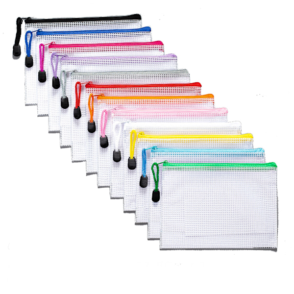 Dokumentväska A5, 12-pack dokumentväskor med dragkedja, nätplastdokumentväska A5, för mappar, papper, dokument, kosmetika, läxor och resor