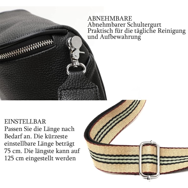 Atgbiem Dam Svart Crossbody Väska Dam Bred Rem Bröstväska Dam Läder Midjeväska Dam Stilren