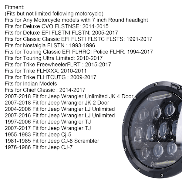 7 tum 12V LED Motorcykelstrålkastare 6000K 3000LM Vattentät Strålkastare Universal Passform för Jeep Wrangler