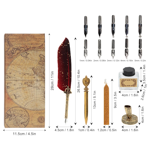 Fjäderpenna Set Utsökt Retro Smoothing Writing Fjäderpenna Kalligrafi Penna Kit med Flera Utbytbara Spetsar Röd