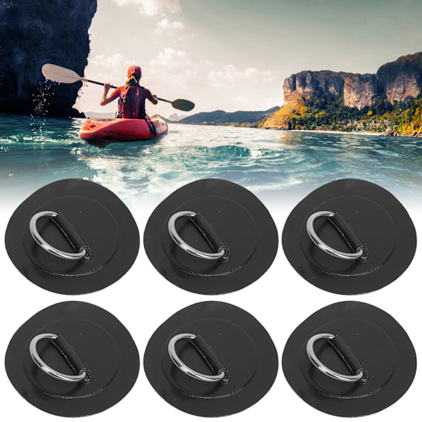 6 st uppblåsbara båt DRing Pad Patch PVC Hållbar marin rostfritt stål fast spänne (svart)