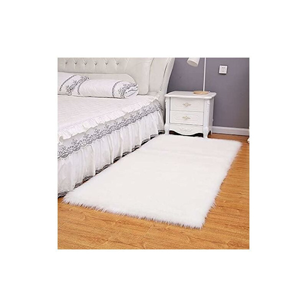 Faux fårskinn ullmatta, imitation fleece matta fluffig mjuk långhårig dekorativ stolskudde soffmatta (50x150cm - rektangulär, vit) Vit