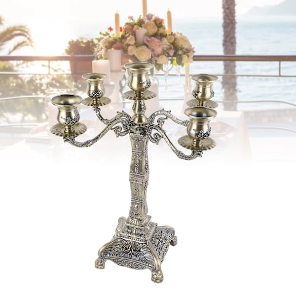 Metallarm Candelabra Europeisk stil Retro Ljusstakehållare Romantisk Ljusstake Dekoration för Bröllopsmiddag Fest Brons Fem Huvuden