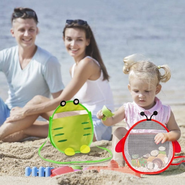 Strandväska för barn, fyra djurmotiv, mesh-material, justerbar rem, leksaksförvaring, återanvändbar matkasse med hopfällbar funktion, idealisk för strand och simning