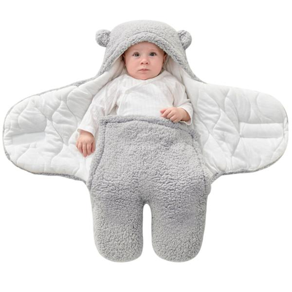 Teddy sovsäck baby, 2.0 Tog nyfödd mjukfodrad svep säck justerbar sovsäck filt för spädbarn bebisar nyfödda unisex baby grå M (3-6