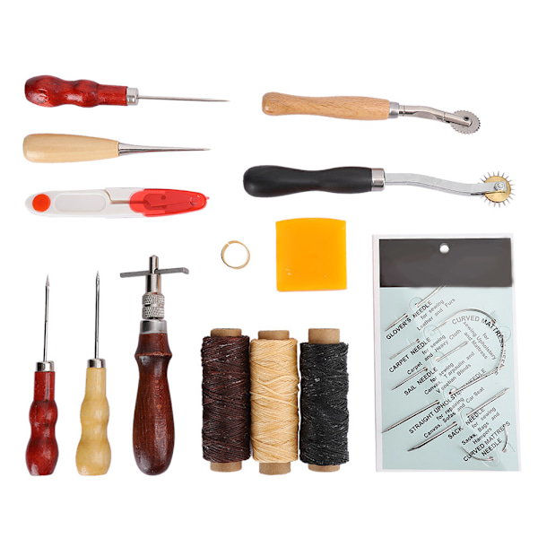 14 st läderhandsydd DIY sömnad hantverk verktyg fingerborg sax syl tillbehör set