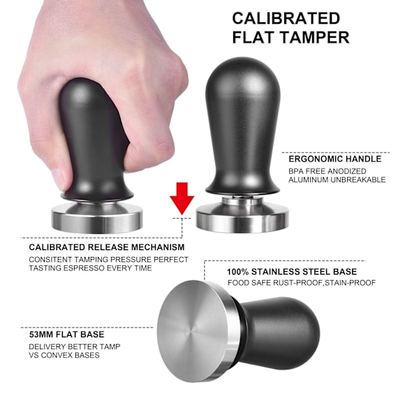 58mm Kaffepulvertamper i Rostfritt Stål, Kaffepresshammare, Tillbehör för Köket, Svart