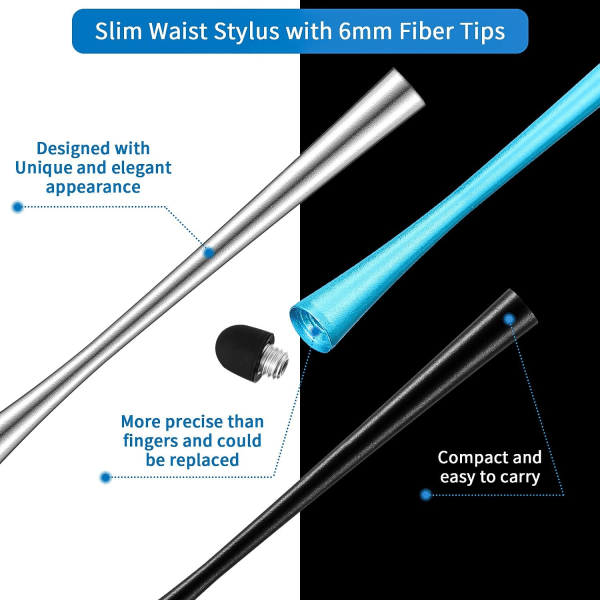 8 delar smal midja stylus med 8 mm fiberspetsar stylus pennor Kapacitiv penna för pekskärmsenheter kompatibel med iPhone, iPad, surfplatta (8