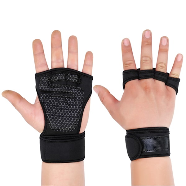 1 par svarta 4-fingers handledsskyddshandskar halkfria stötsäkra tyngdlyftningshandledshandskar M