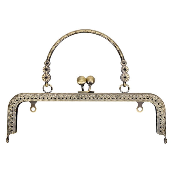 Metallplånboksram Kyssspänne Lås Brons Ton Retro Fyrkantig Präglad Bärbar Handtag 20,5 cm