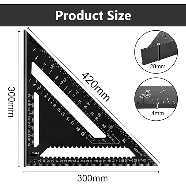 Triangel Linjal Metrisk Vinkelhake Aluminiumlegering Triangel Precisionshastighet Vinkelhake Vinkelhake Triangel Vinkelhake Mätverktyg Gradmätarverktyg för Ingenjör