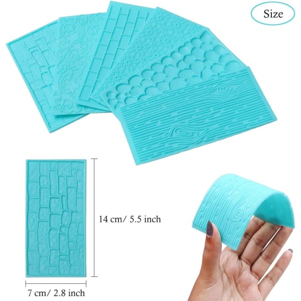 Fondant Präglingsmatta Textur Präglingsbakform Kakdekorationsgipsform Trädbark Tegelvägg Textur Dekoration för Kaktgränser 6 Stycken