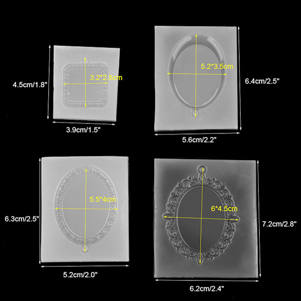 4 st silikonformar epoxiharts DIY-form oval fyrkantig formhänge tillverkningsverktyg