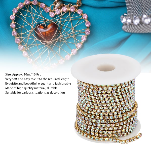 Rhinestone Trim Färgglad Glittrande 10 Meter Rhinestone Trim för Hushåll DIY Hantverk Kläder Dekoration PresentGuld Baksida AB Färg 3mm