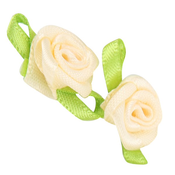 450 st mini bandros dekoration rosett blomma med blad prydnad för DIY sömnad hantverk beige