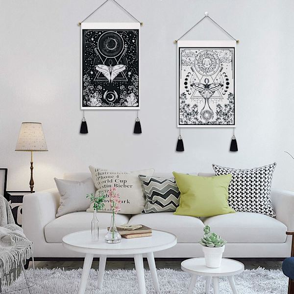 2-pack gobeläng sol och måne gobeläng mal gobelänger svart och vit gobeläng blomsterranka gobeläng väggbonad för rum (13,8 x 19,7 tum)