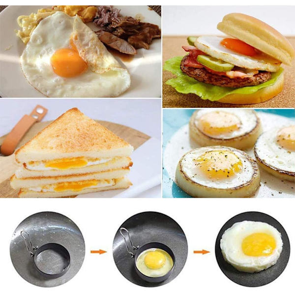 4 st Non-Stick Äggringar, Runda Äggformar i Rostfritt Stål för Stekta och Pocherade Ägg Crumpets på Kokkärl och Ångkokare