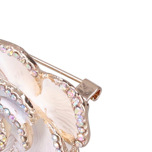 Brosch Pin Kamelia Form Elegant Utsökt Rhinestone Prydd Brosch för Kvinnor Kläder Silke Scarf Dekoration Present Vit