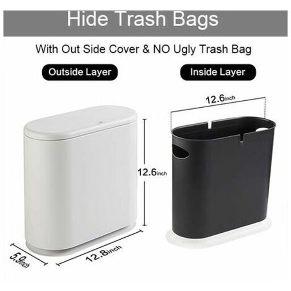 Sopkorg, 10L/2,4 gallon smal sopkorg i plast med lock, vit sopkorg för kök, badrum, vardagsrum, kontor, smalt utrymme (vit)