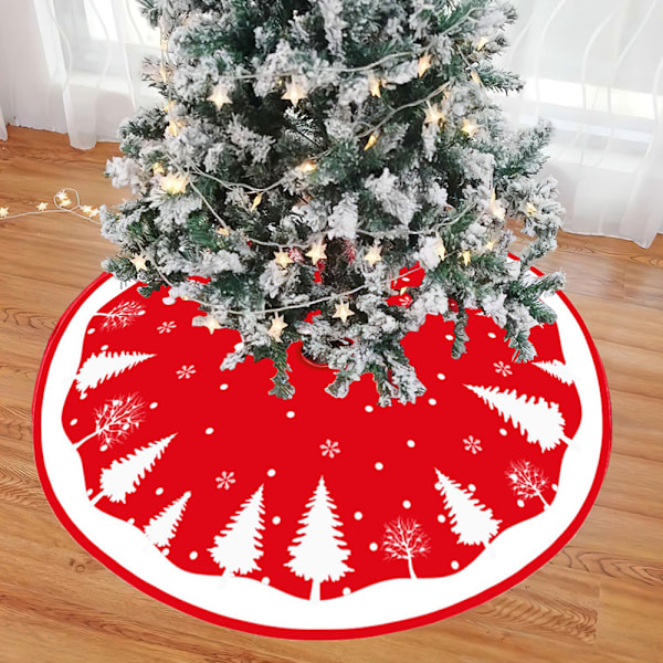 Fantastisk julgransmatta, vita snöflingor på röd julgransfot, högkvalitativ polyester, återanvändbar julstämning, vacker