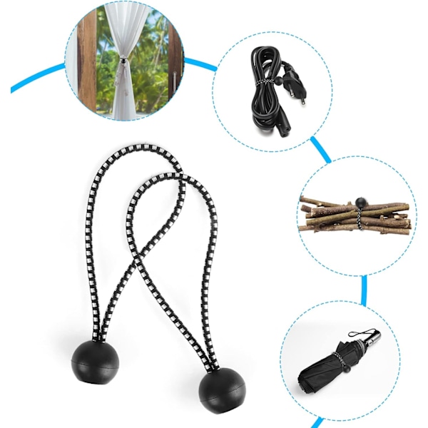 Bungee-snöre, 30 st gummiband, banderoll presenning spännare för tält släp presenning fixering bungee rep för bagage bungee snöre banderoll rem (svart)
