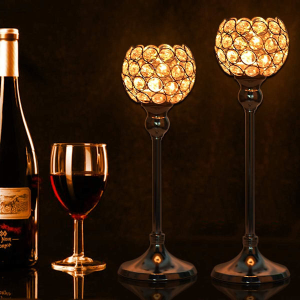 Ljusstake Kristall Ljusstake Retro Set om 2 Pelarljus, Vardagsrum Kristall Dekoration, Bordsdekoration Bröllop Jul Födelsedag
