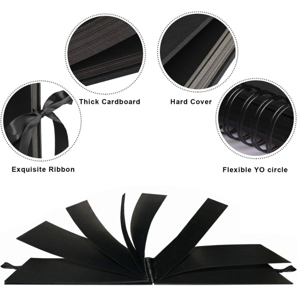 Stor klippbok, klippbok med 80 sidor svart hantverkspapper för
