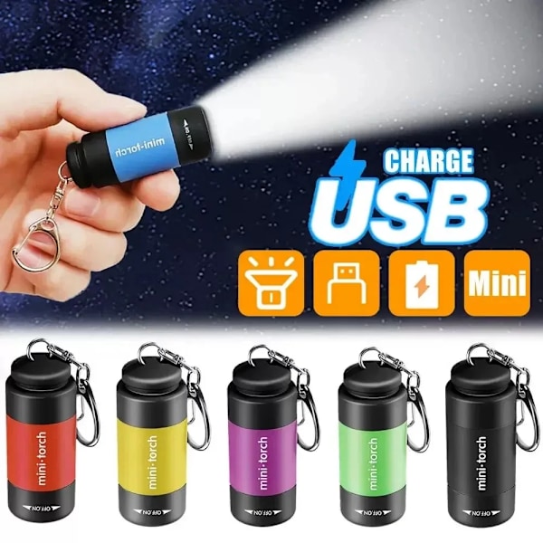 Utomhus Nyckelring Ficklampa Uppladdningsbar LED Mini Pocket Ficklampa