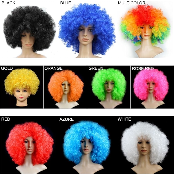 Svart afro lockigt peruk Färgglada peruker RÖDA red red